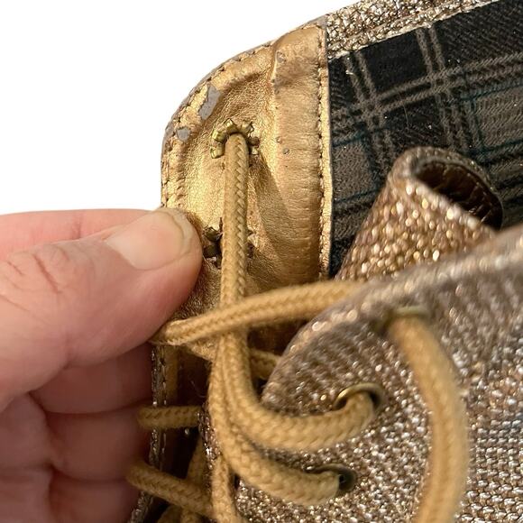 Glitter Platform Ankle Boots Size 7.5M Gold Lace Up Disco 2010s Festival Heeled - Picture 9 of 9